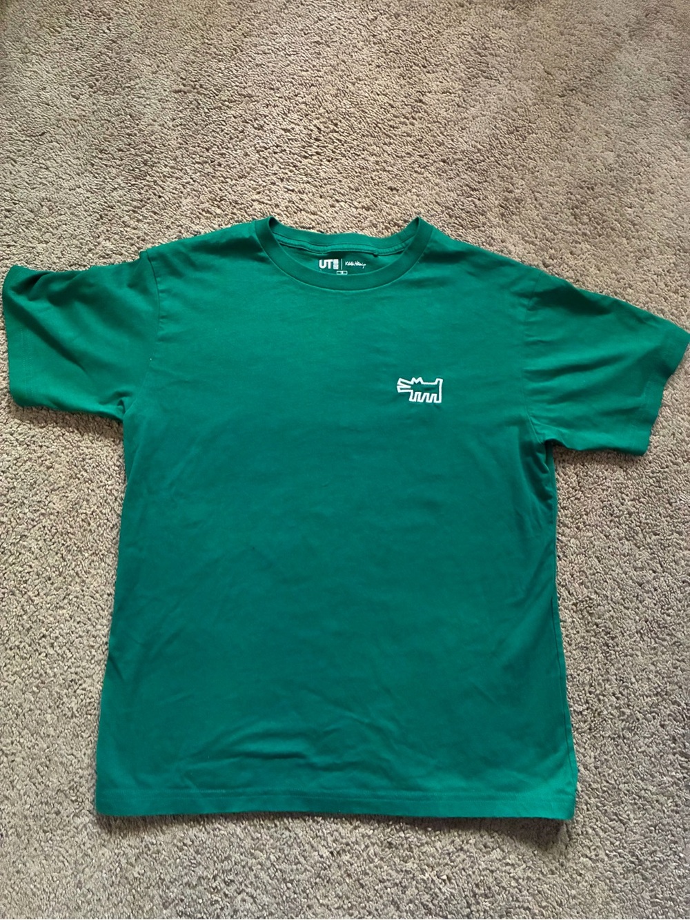 Uniqlo UT x Keith Haring Green Graphic T-Shirt Kids 13 Double Sided